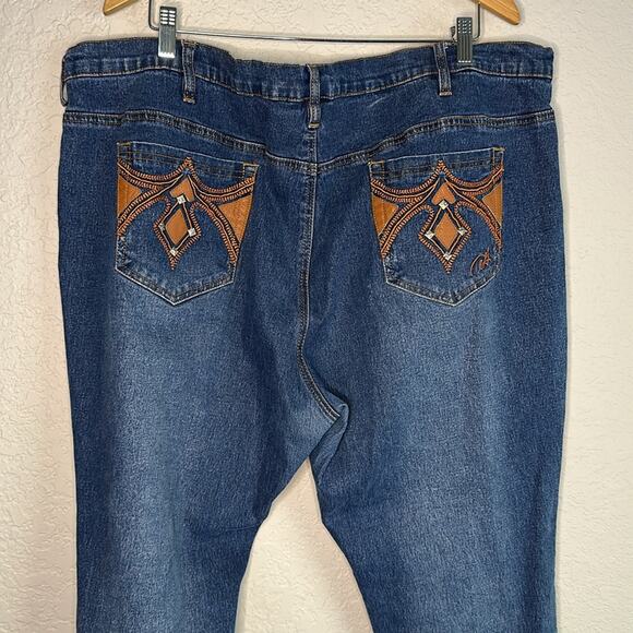 Diane Gilman DG2 Embellished Leather Pocket Denim Jeans Size 24WP Western Fall - Picture 2 of 5